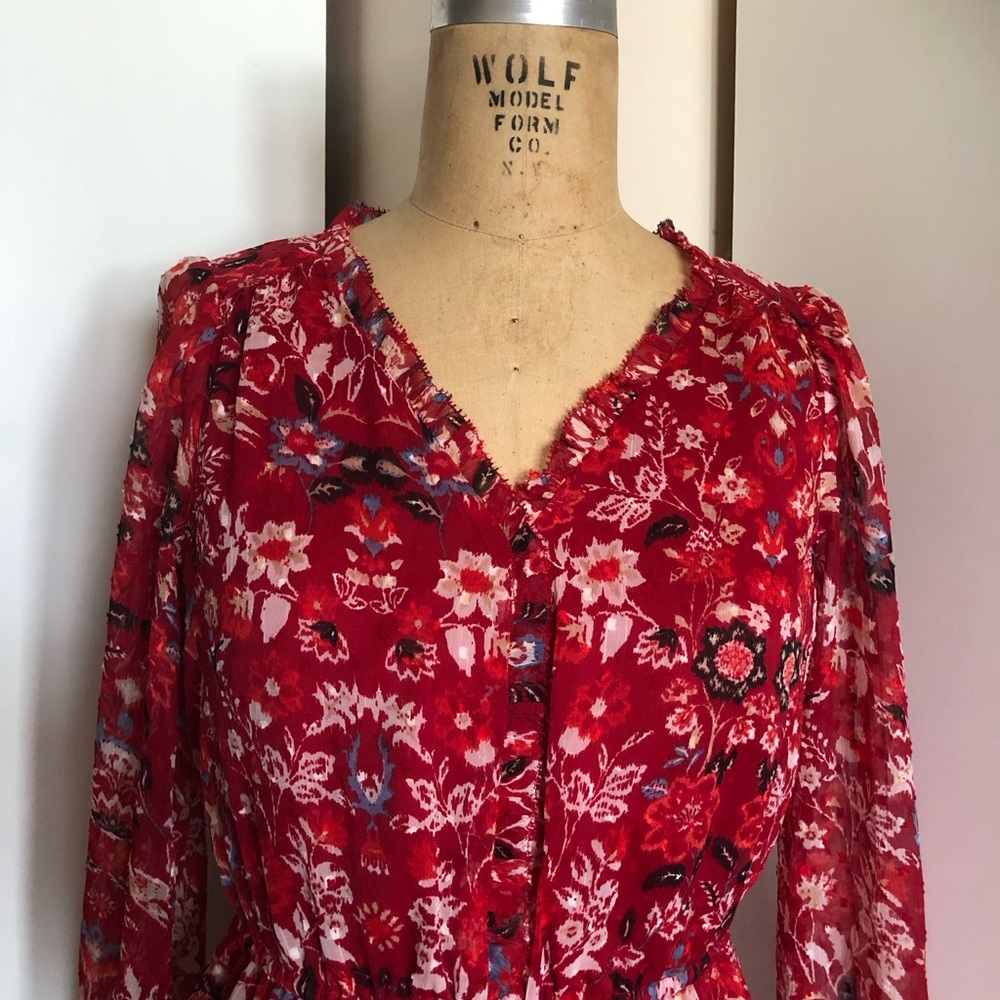 Loft Folkloric Floral Red Dress